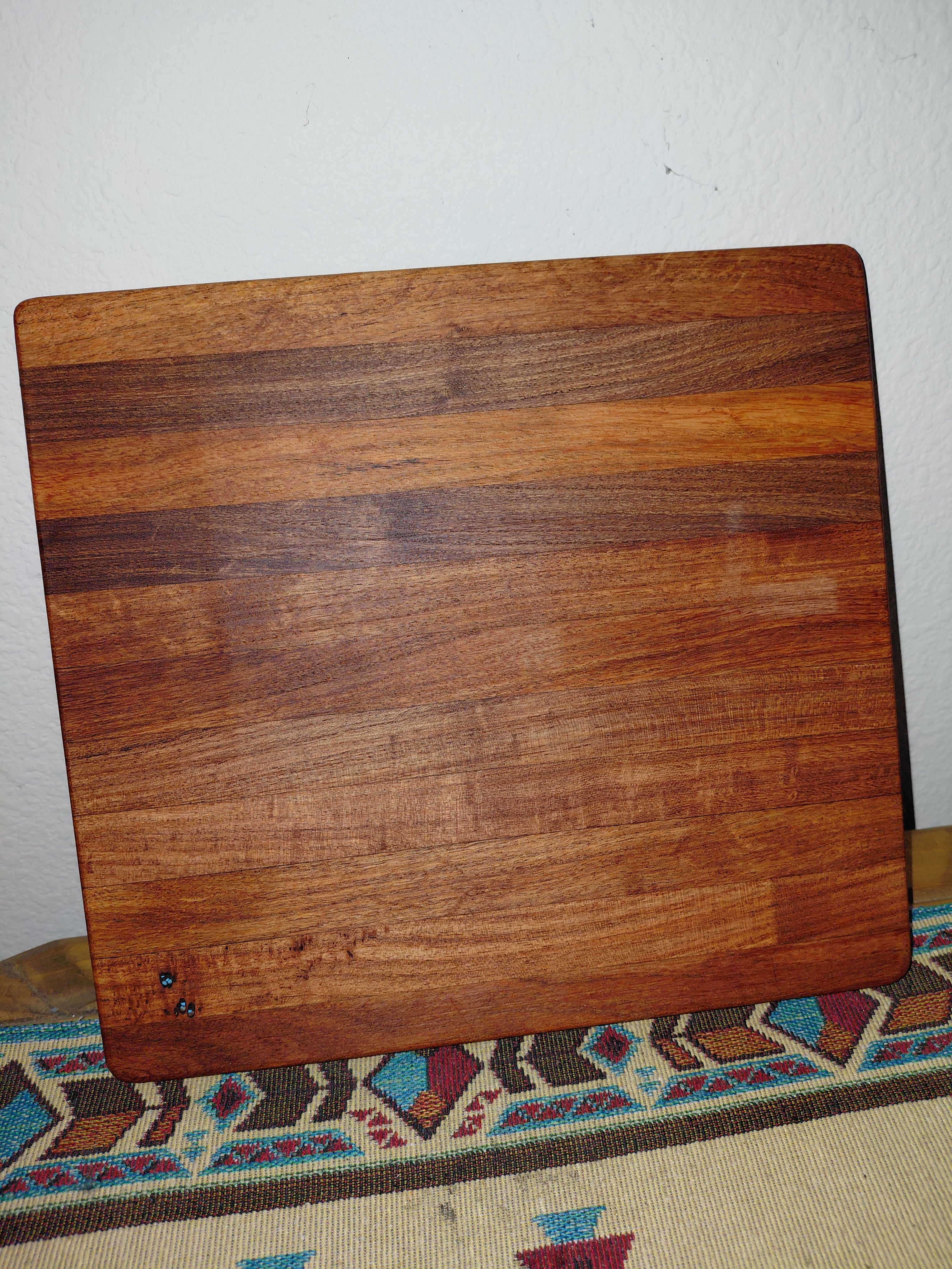 Edge Grain Mesquite Cutting Board – Turquoise Inlay & Routed Handles