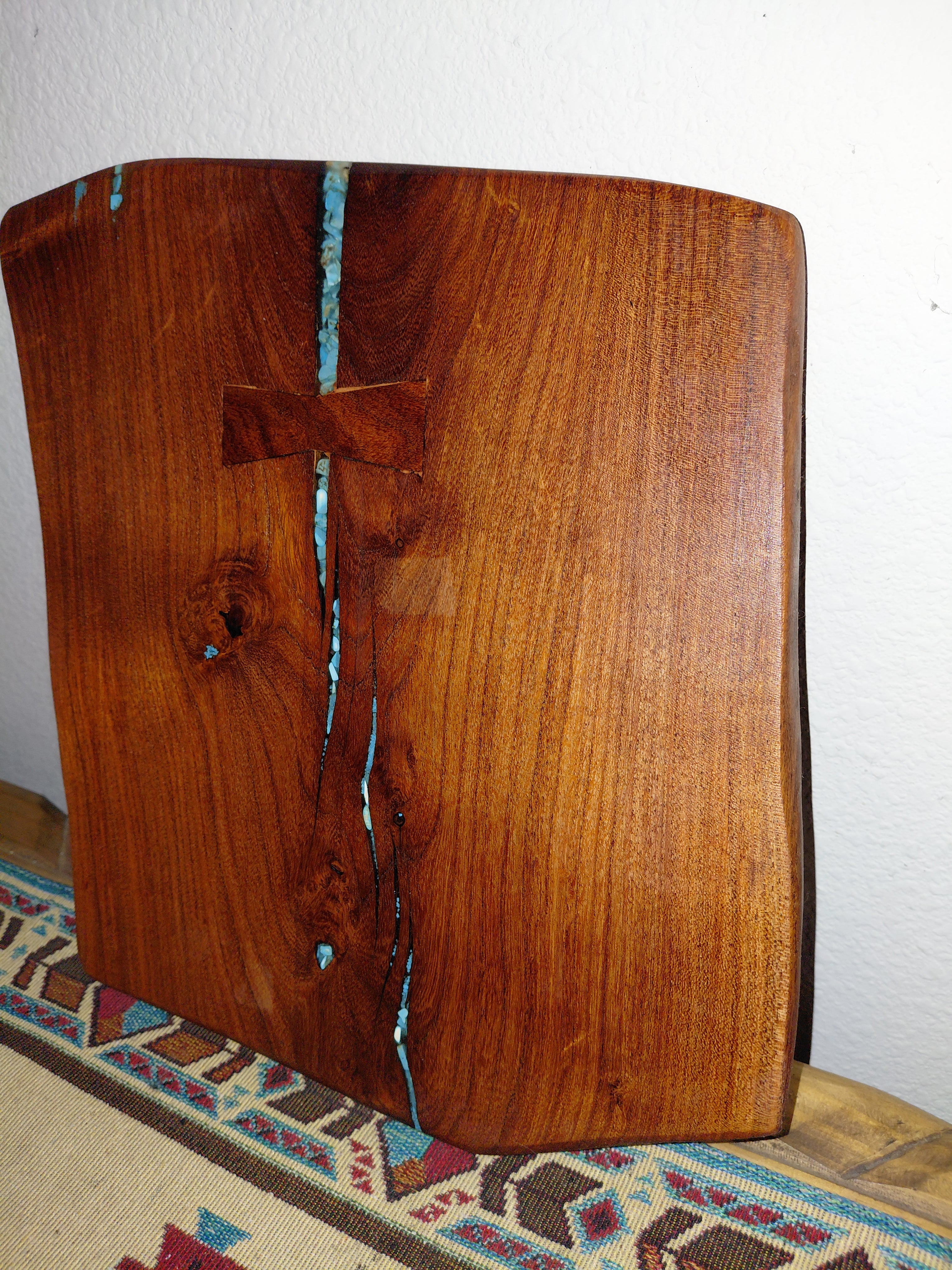 Live Edge Mesquite Charcuterie Board – Turquoise & Epoxy Crack Fill with Bowtie