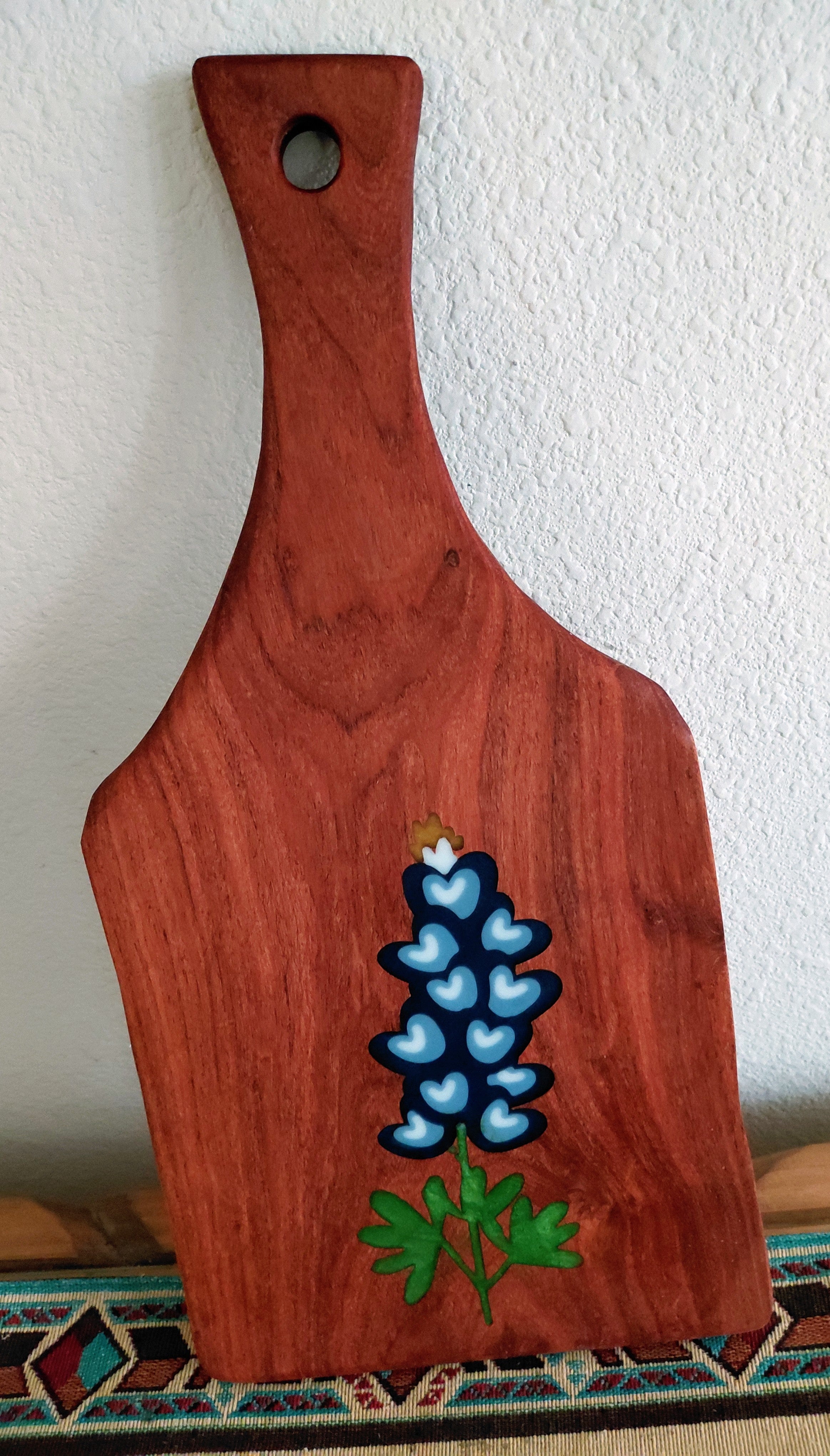 Live Edge Mesquite Charcuterie Board – Texas Bluebonnet Epoxy Inlay
