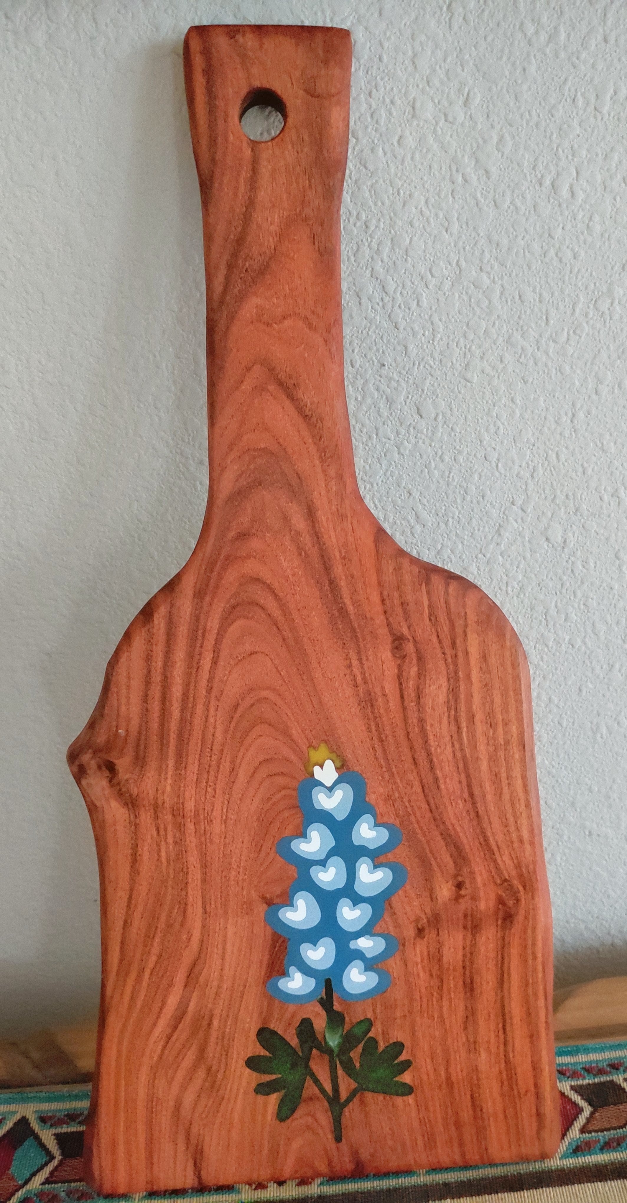 Mesquite Charcuterie board with Texas Bluebonnet epoxy inlay. 