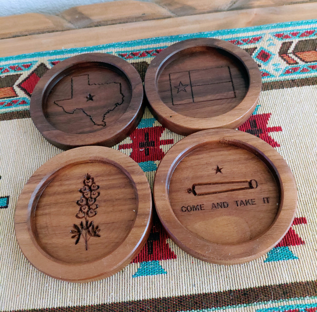 Texas Themes Walnut Coaster Set – Set of 4