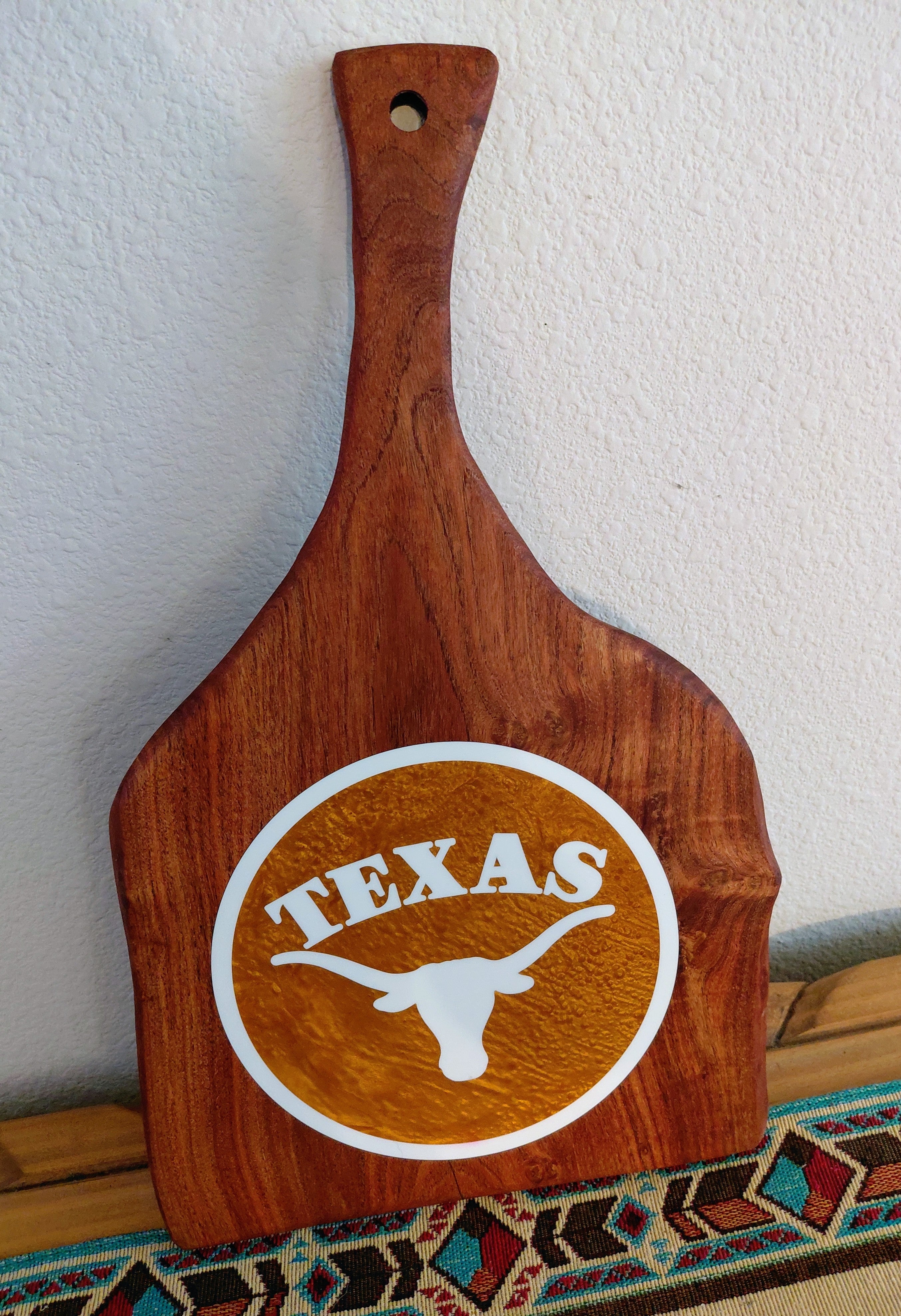 Live Edge Mesquite Charcuterie Board – University of Texas Logo Epoxy Inlay