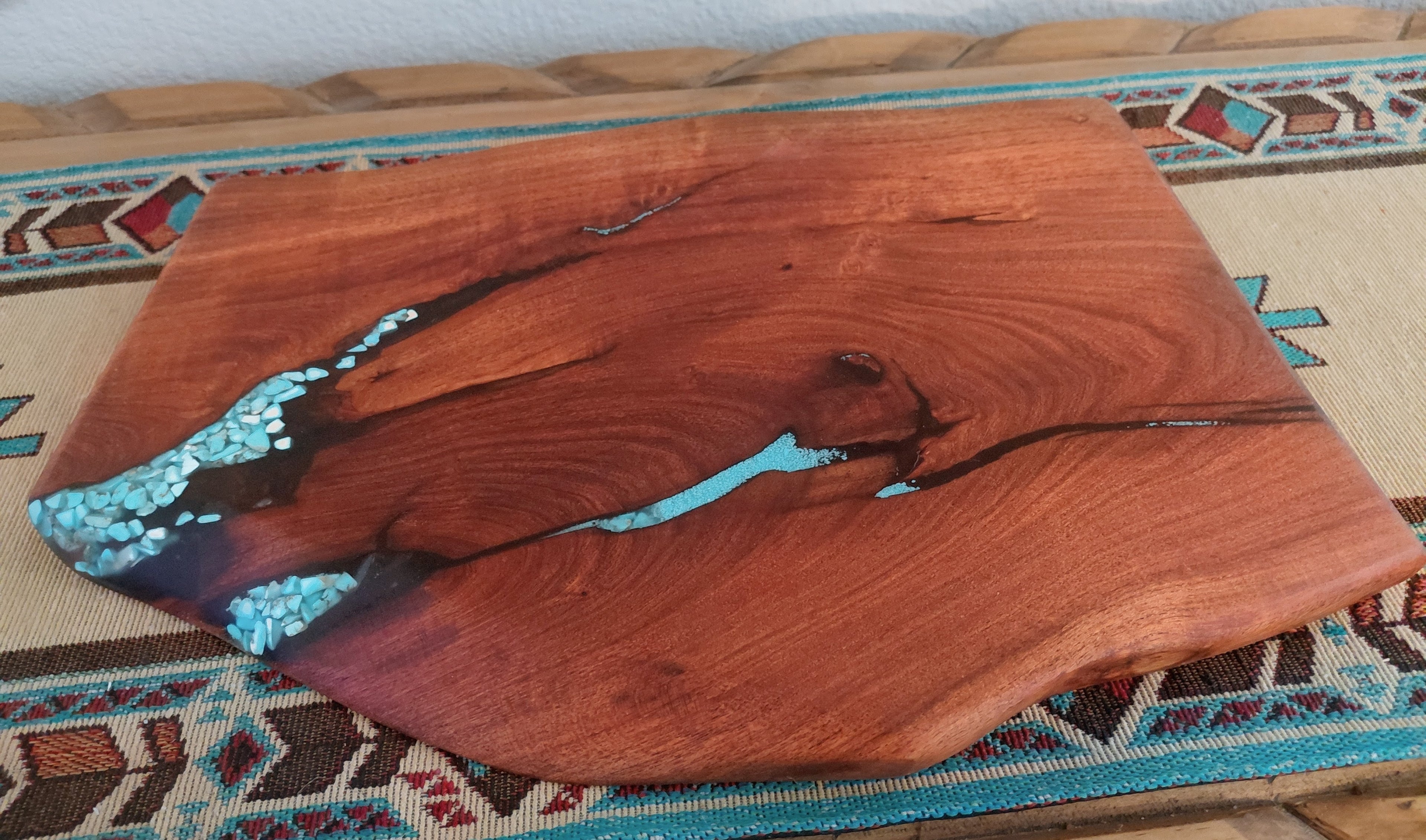 Live Edge Mesquite Charcuterie Board – Turquoise & Epoxy Crack Fill