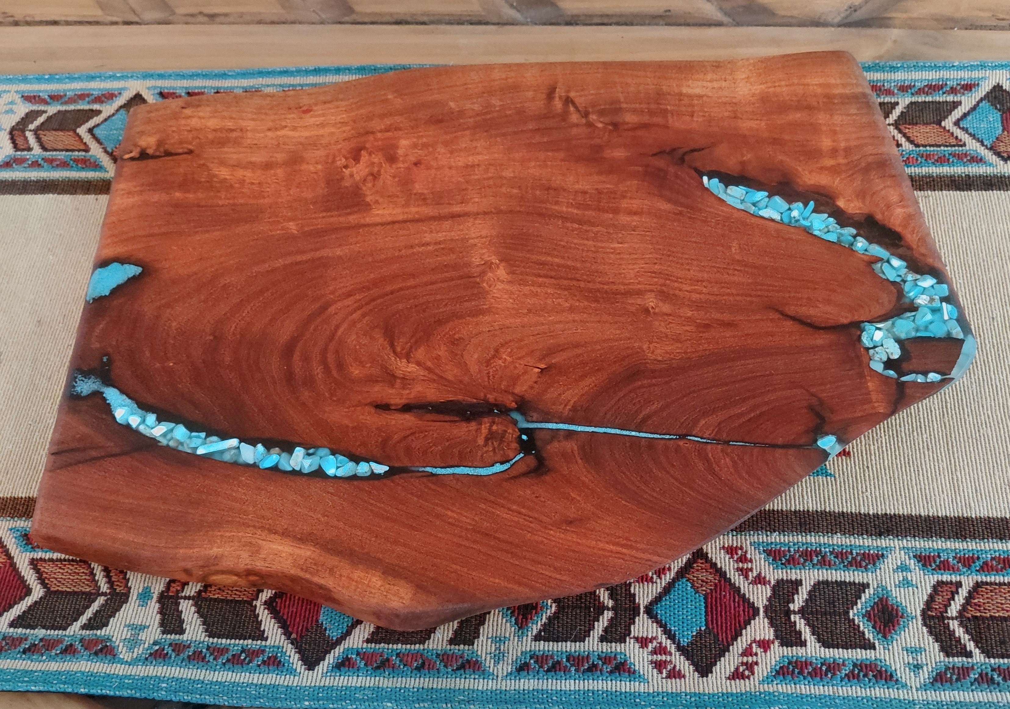 Live Edge Mesquite Charcuterie Board – Turquoise & Epoxy Crack Fill