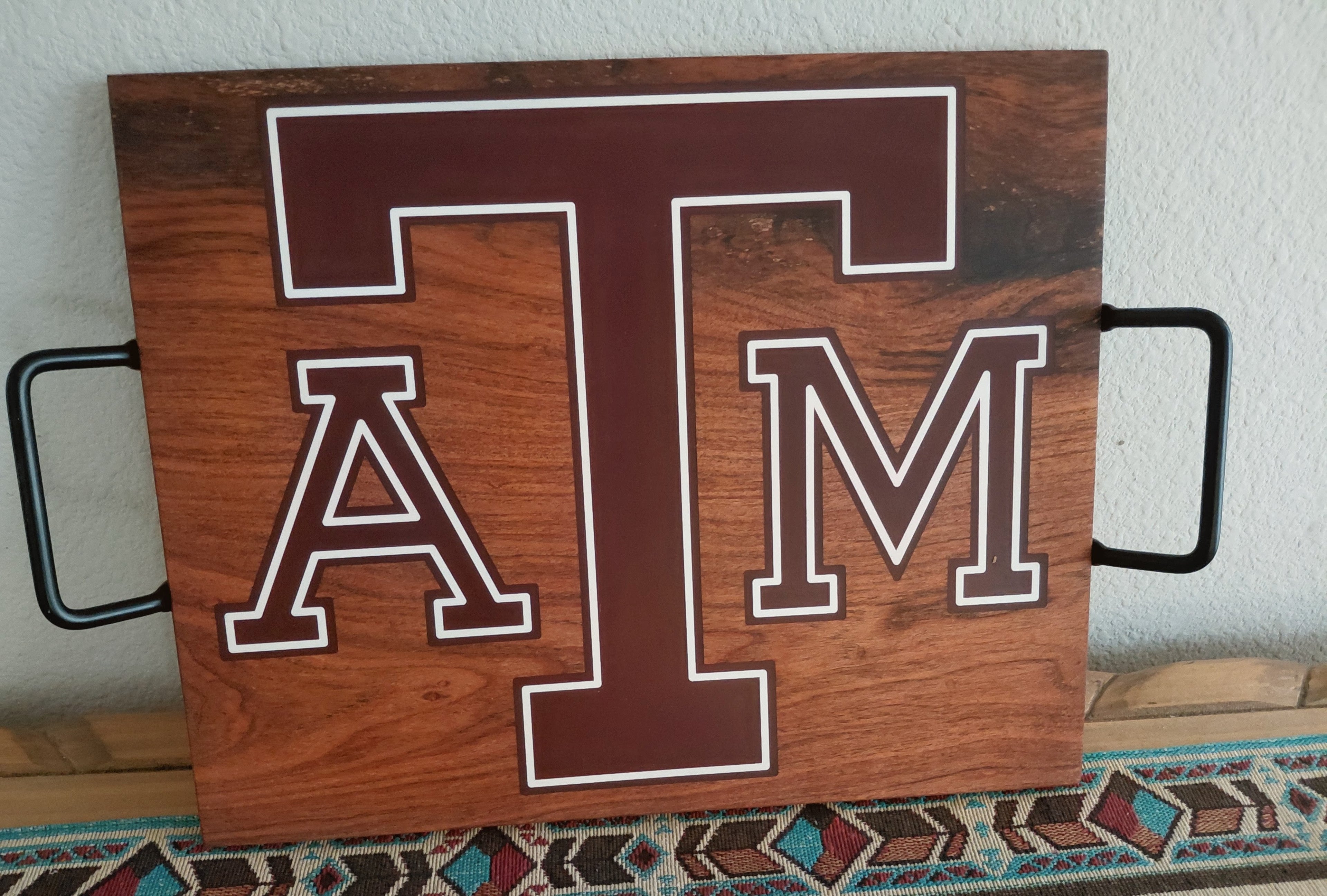 Texas A&M Logo Serving Tray – Mesquite with Epoxy Inlay